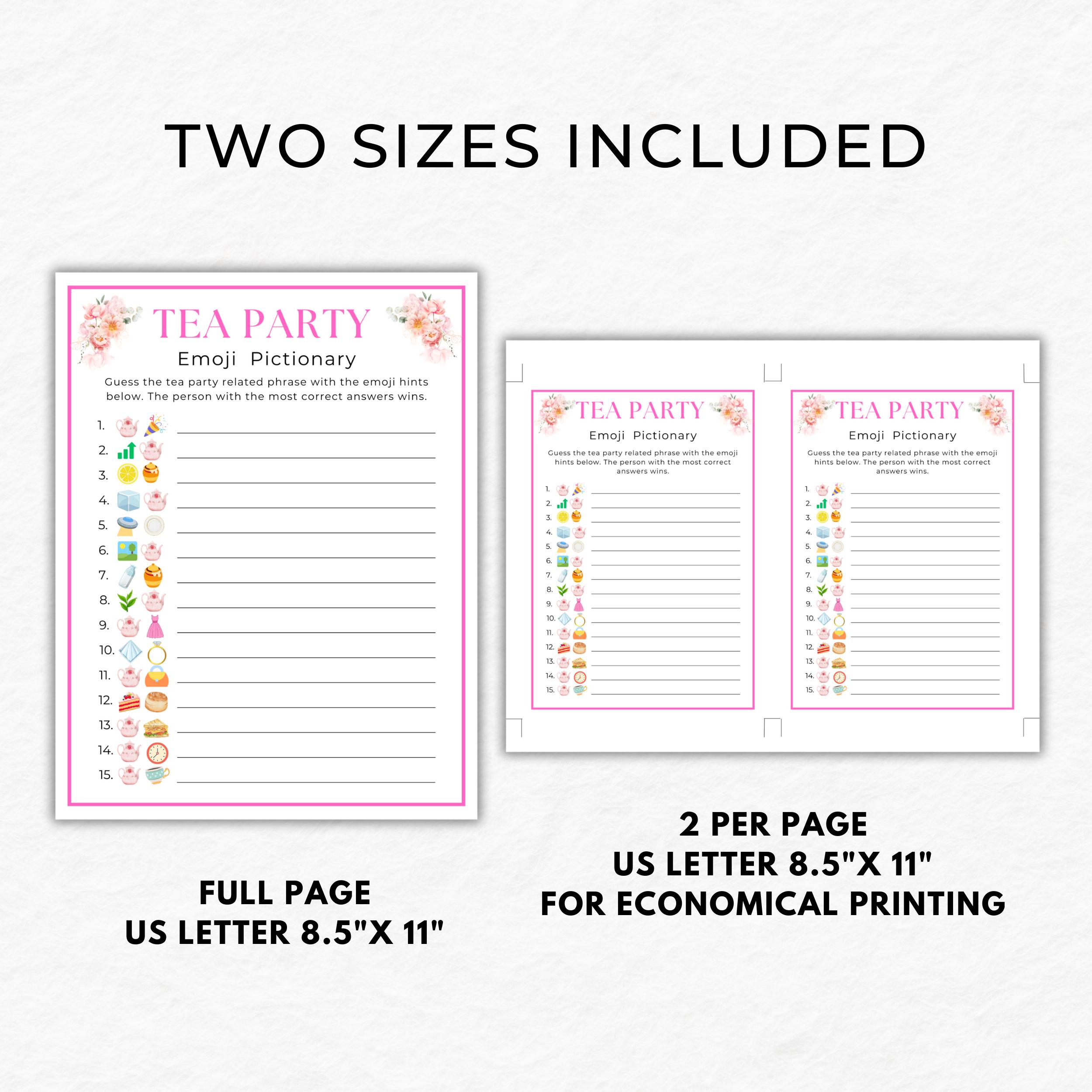 Tea Pictionary Tea Party Games, Tea Party Emoji Pictionary, Printable Tea Party Games ...