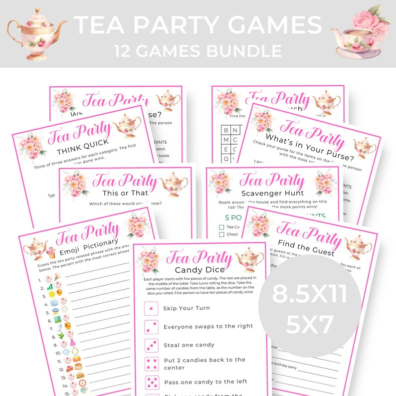 Tea Pictionary Tea Party Games Printable, Fun Tea Party Activities, Bridal Shower ...