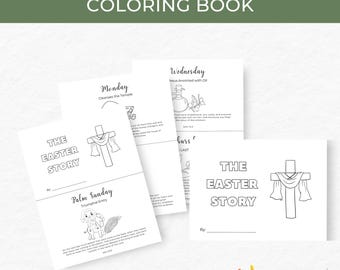 Easter Story Coloring Book, Printable Kids Activity, Christian Easter Craft, Sunday School Fun for Children, Sunday School Crafting Ideas