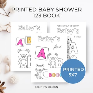 Printed 5x7 Baby Shower Animal ABC Book, Baby&#39;s First ABC Book , Baby Alphabet Book, Personalized Coloring Activity, Baby Shower Keepsake