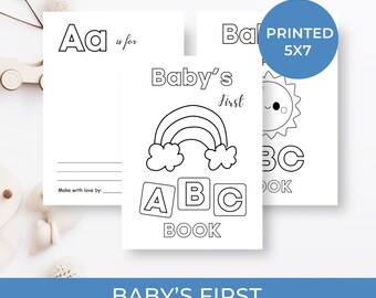 Printed Blank 5x7 Baby Shower ABC Book, Baby's First ABC Book , Baby Alphabet Book, Personalized Coloring Activity, Baby Shower Keepsake