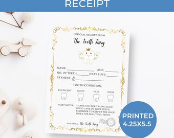PRINTED Tooth Fairy Receipt Cards, First Tooth Certificate, Kids Lost Tooth Letter, Tooth Fairy Gifts, Baby Tooth Record - Tooth Tracker
