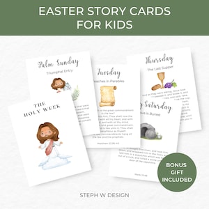 Tarjetas de Pascua para niños, tarjetas de estudio de Semana Santa, tarjetas de las Sagradas Escrituras de Pascua, tarjetas de las Sagradas Escrituras de Adviento, imprimibles de Semana Santa, tarjetas de Pascua