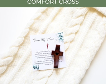 Pocket Cross, Wooden Cross, Handheld Comfort Cross, Christian Gift for Prayer, Spiritual Encouragement, Religious Gift for Baptism