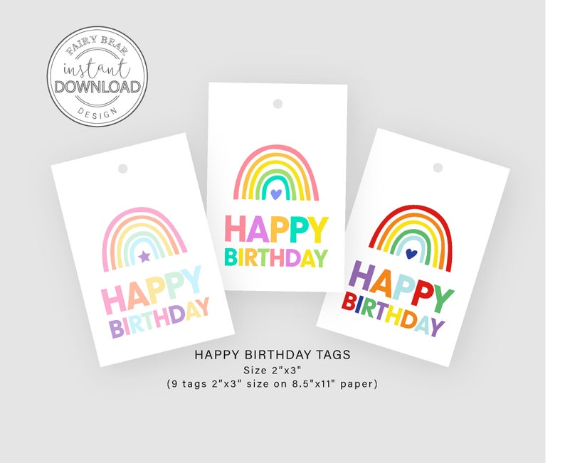 Happy Birthday Gift Tags Printable Rainbow Gift Tags - Etsy