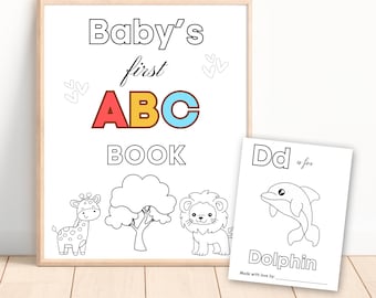 Babyparty ABC-Buch, Babys erstes ABC-Buch, Tieralphabet-Malseiten, druckbare Babyparty-Aktivität, digitaler Download-Spaß