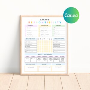 Responsibility Chart,Chore Chart For Kids,Editable Chore Chart,Chore Chart Toddler,Weekly Chore Chart,Kids Routine Chart,Kid Chore List