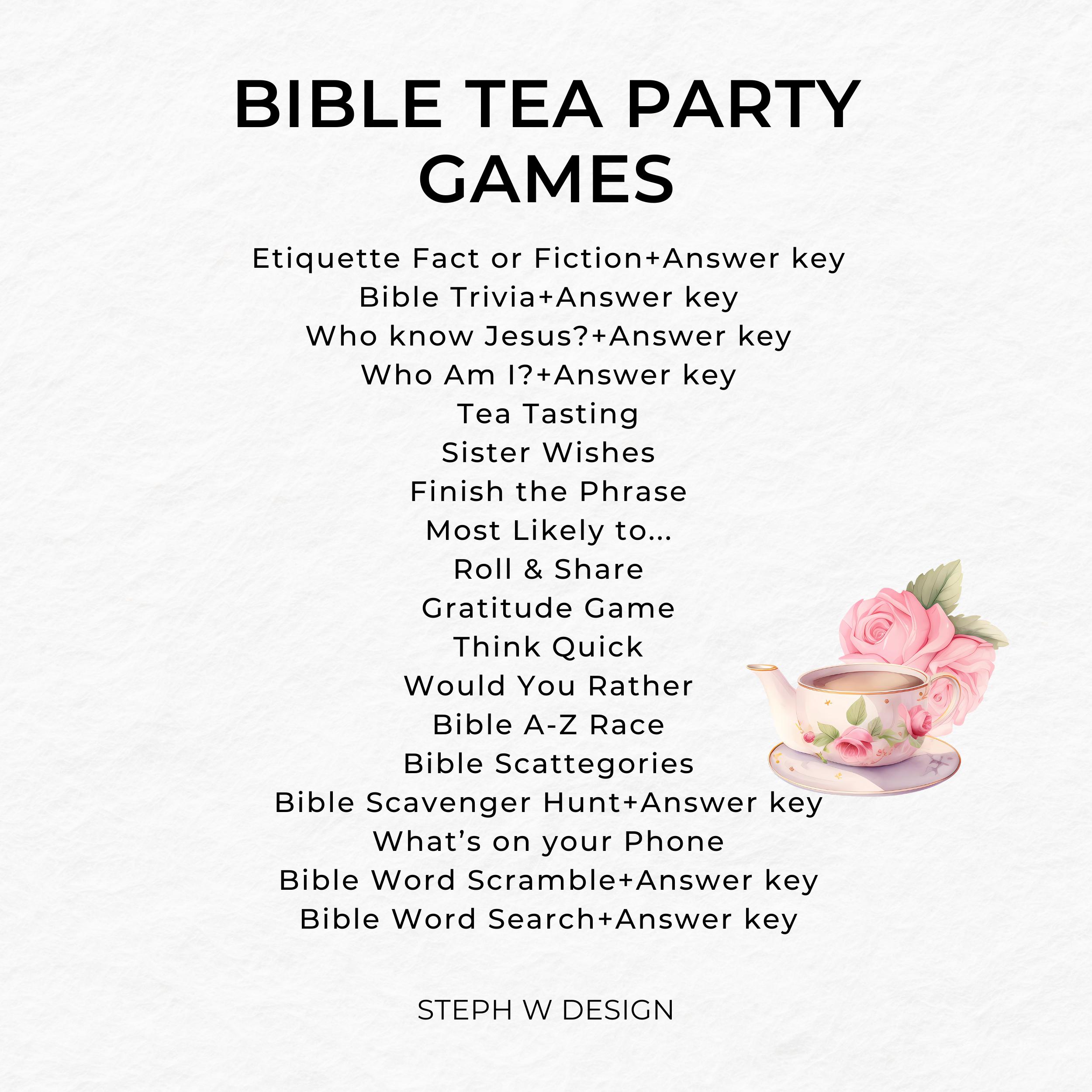 Christian Tea Party Games, Bible Trivia Activities, Women's Ministry ...