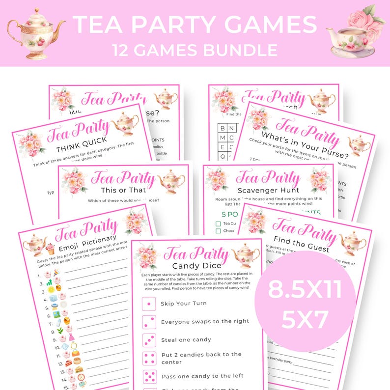 Tea Party Games Printable, Fun Tea Party Activities, Bridal Shower ...