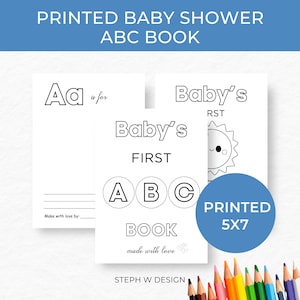 Printed 5x7 Baby Shower ABC Book, Baby&#39;s First ABC Book , Baby Alphabet Book, ,Personalized Coloring Activity, Baby Shower Keepsake