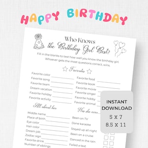 Who Knows The Birthday Girl Best, Minimalist Birthday Games for Her, How Well Do You Know The Birthday Girl, Instant Download, This Or That