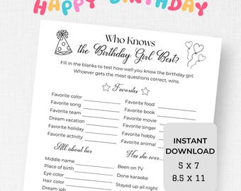 Who Knows The Birthday Girl Best, Minimalist Birthday Games for Her, How Well Do You Know The Birthday Girl, Instant Download, This Or That