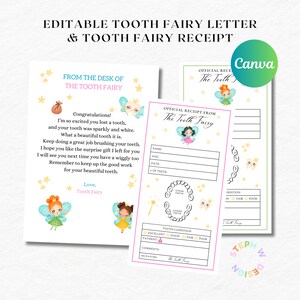 Carta da Fada do Dente Editável, Recibo da Fada do Dente, Conjunto da Fada do Dente para Imprimir, Carta da Fada do Dente para Crianças, Dente Perdido, Recibo do Primeiro Dente