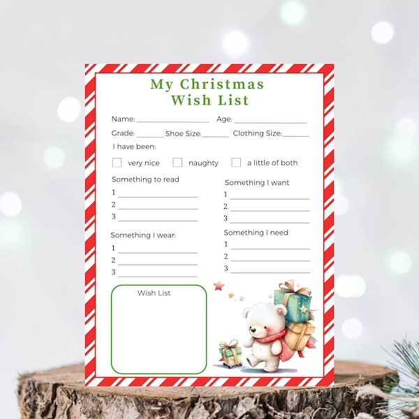 Printable Christmas Wish List, Kids Wish List, Christmas Wish List Printable, Christmas Wish List, Printable Holiday Wish List