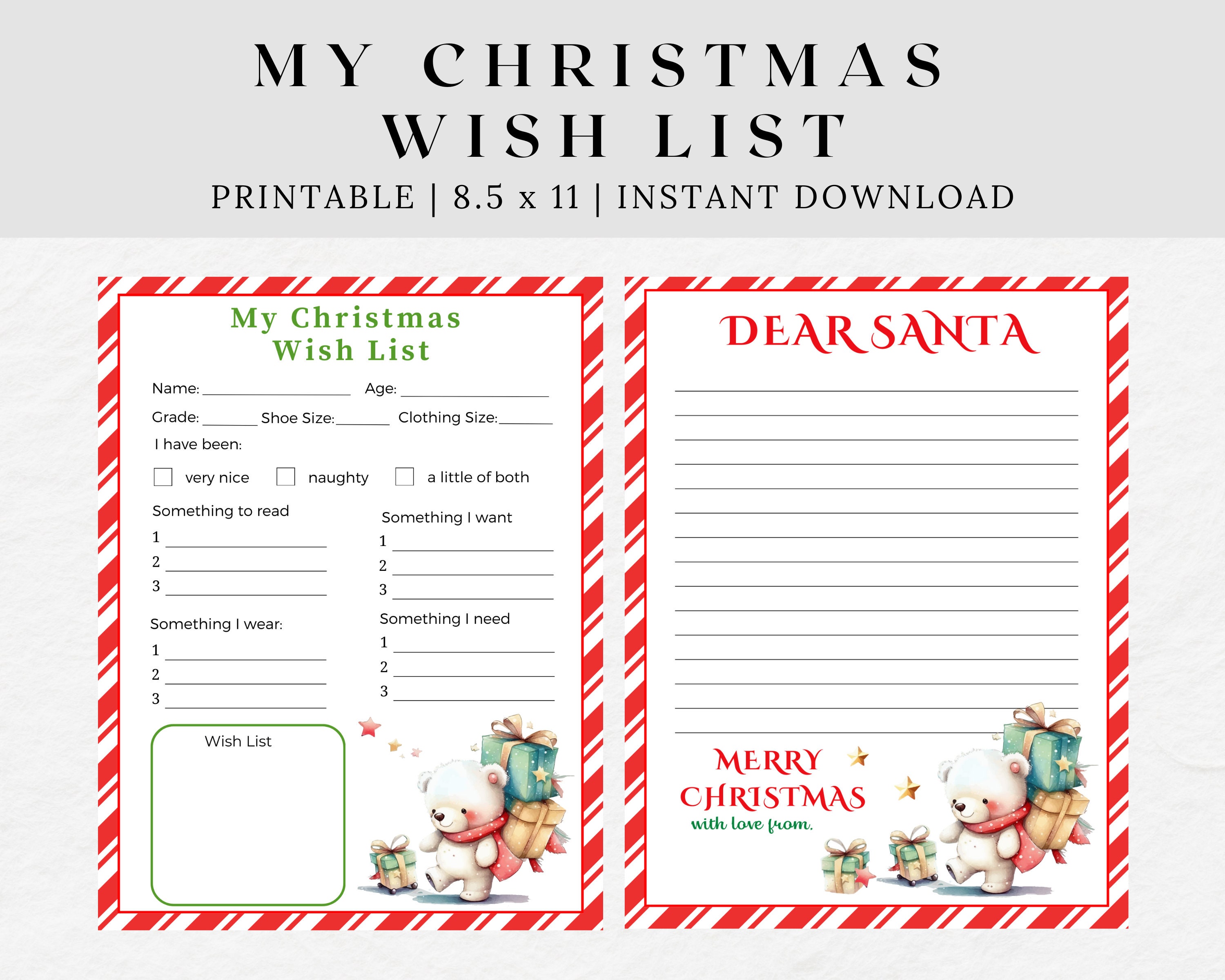 Printable Christmas Wish List, Kids Wish List, Christmas Wish List ...