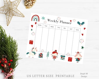 Kids Weekly Planner, Printable Weekly Planner, Christmas Daily Planner, Homeschool Planner, Kids Daily Calendar, Kids Activity Schedule