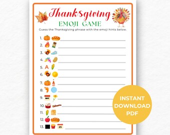 Thanksgiving Emoji Pictionary,Thanksgiving Printable Game,Thanksgiving Dinner Game, Thanksgiving Emoji Game,Thanksgiving Game Kids and Adult