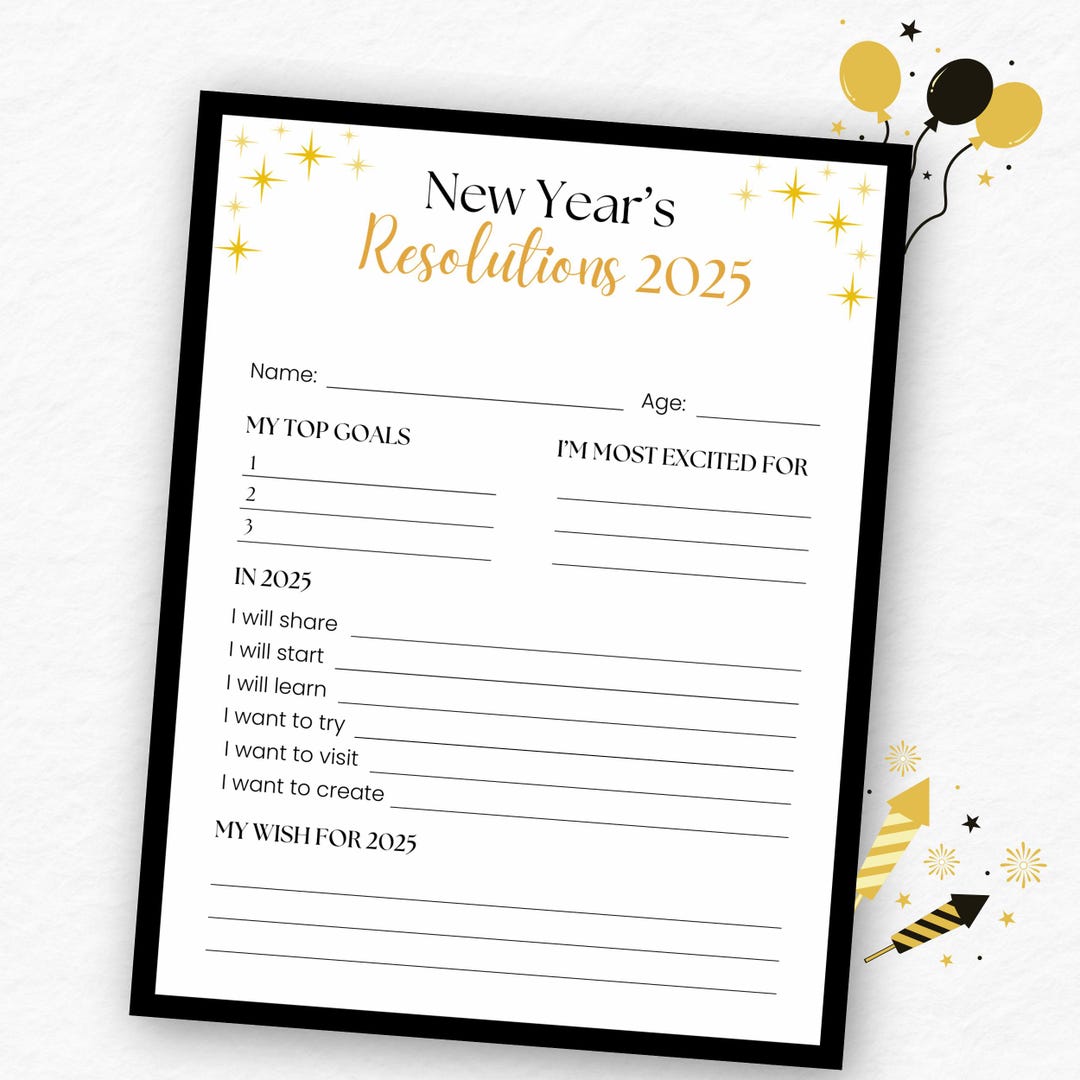 Resolution Card Design New Years Resolution Printable New Years Party Resolutions New Year's ...