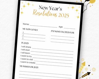 Résolution du Nouvel An à imprimer Résolutions pour la fête du Nouvel An Activité du Nouvel An Idées pour le Nouvel An en famille Carte de résolution Jeu de fête pour adultes