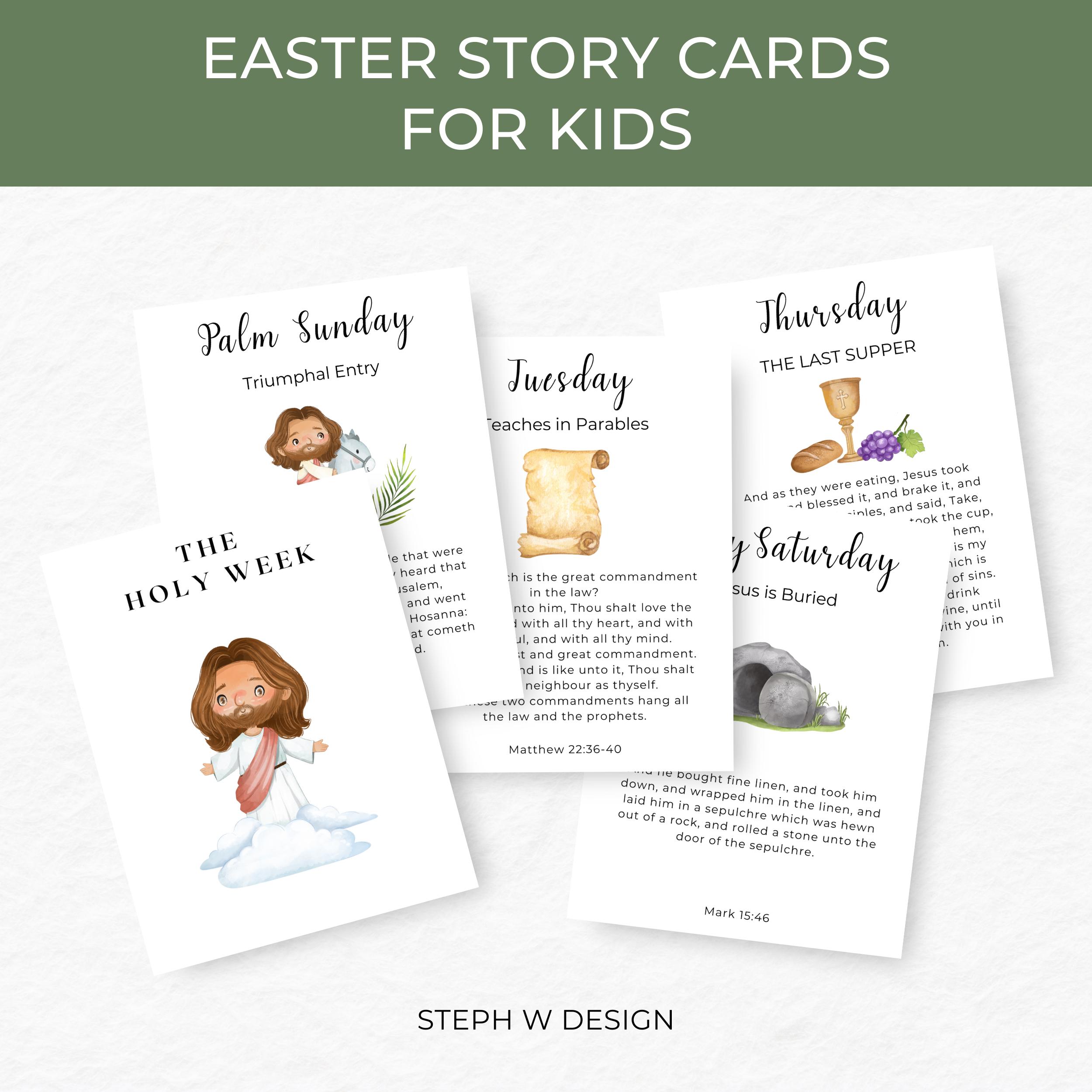 Easter Story Cards for Kids, Holy Week Study Cards, Easter Scripture ...