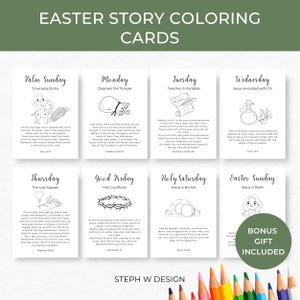 Easter Story Coloring Cards, Printable Kids Activity, Christian Easter Craft, Sunday School Fun for Children, Christian Bible Activity
