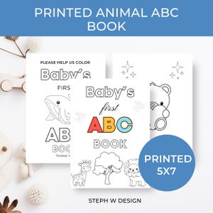 Printed 5x7 Baby Shower ABC Book, Baby&#39;s First ABC Book , Baby Alphabet Book, ,Personalized Coloring Activity, Baby Shower Keepsake