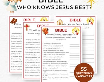 Bible Games,Printable Trivia for Kids,Adults, Church Activities,Fun Youth Group Games, Christian Games,Sunday School Game,Church Party Games