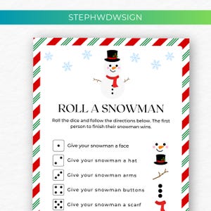 Roll A Snowman Game | Printable Christmas Game  For Kids | Build A Snowman Game | Fun Family Game | Kids Dice Game | Christmas Party Game