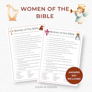 Frauen der Bibel Spiel, druckbare Trivia für Frauenarbeit, lustige Aktivitäten in der Kirche, Jugendgruppenspiele, Bibelstudienspiele, Sonntagsschulspiele