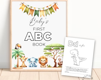 52 PAGINA'S Babyshower Abc-boek | Babyshowerspel | Boek babyalfabet | Afdrukbaar Abc-kleurboek | Mijn eerste ABC-boek | Pdf-download: