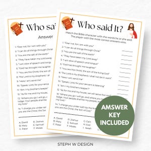 Bijbelspellen voor kinderen, Who Say It-spel, afdrukbare trivia, kerkactiviteiten, jeugdgroepplezier, christelijke familiespellen, kerkfeestspellen
