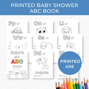 4x6 Printed Baby Shower ABC Book, Baby&#39;s First ABC Book , Baby Alphabet Book, ,Personalized Coloring Activity, Baby Shower Keepsake