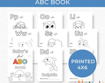 Printed 4x6 Baby Shower ABC Book, Baby's First ABC Book , Baby Alphabet Book, Personalized Coloring Activity, Baby Shower Keepsake