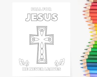 Sunday School Activities, Fall for Jesus Coloring Page, Church Activities, Church Craft, Autumn Craft ,Jesus Story Book, Bible Activity