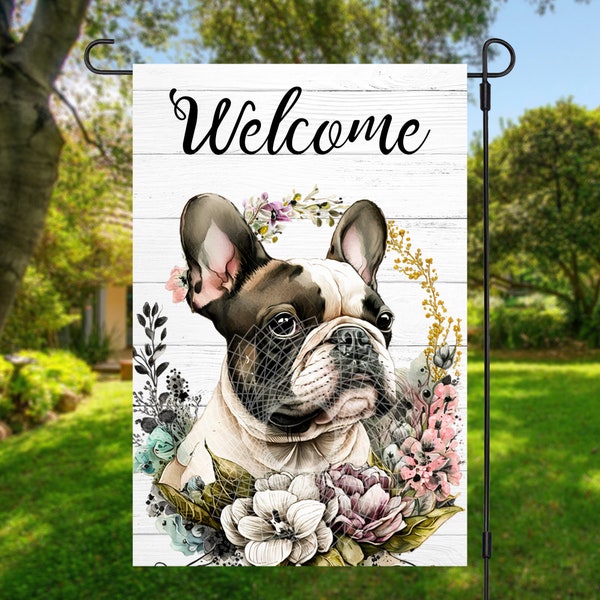 12x18 Garden Flag Sublimation Design, French Bulldog Garden Flag, Welcome, Digital Design, PNG