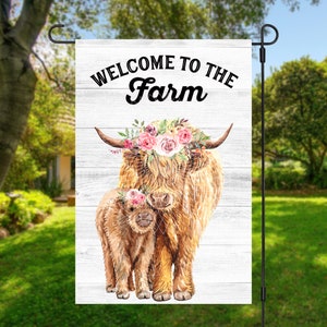 12x18 Garden Flag Sublimation Design, Welcome To The Farm, Highland Cows, Digital Design, PNG