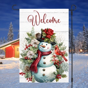 12x18 Garden Flag Sublimation Design, Welcome Flag, Winter Snowman , Digital Design, PNG