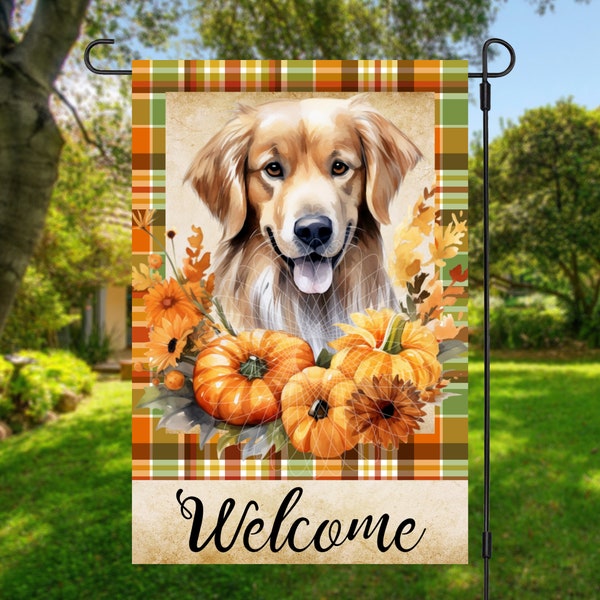 12x18 Garden Flag Sublimation Design, Fall Flag, Welcome Flag, Golden Retriever, Digital Design, PNG