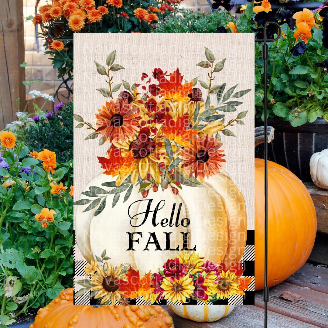 12x18 Garden Flag Sublimation Design, Hello Fall, Fall Pumpkin and ...