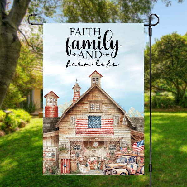 12x18 Garden Flag Sublimation Design, Faith, Family, Farm Life, American Farmhouse, Digital Design, PNG