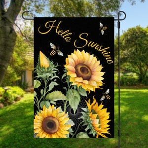 12x18 Garden Flag Sublimation Design, Sunflowers and Bees, Hello Sunshine, Digital Design, PNG
