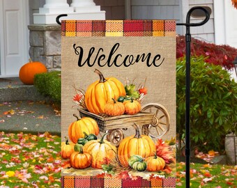 12x18 Garten Flagge Sublimation Design, Willkommen, Herbst Kürbisse, Herbst Garten Flagge, digitales Design, PNG