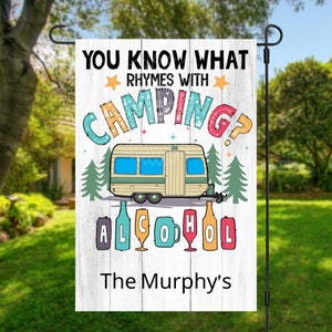 12x18 Garden Flag Sublimation Design, Camping, Rhymes With Camping, Alcohol, Digital Design, PNG