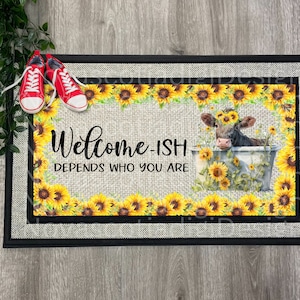 Welcome-ISH, Highland Cow and Sunflowers, Door Mat Design,  Farmhouse Design, Sublimation Door Mat Design, PNG