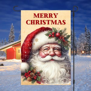 12x18 Garden Flag Sublimation Design, Merry Christmas Vintage Santa, Christmas Yard Flag, Digital Design, PNG