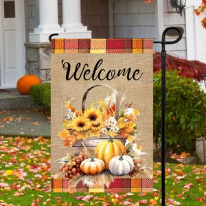12x18 Garden Flag Sublimation Design, Welcome, Fall Pumpkins, Fall Garden Flag, Digital Design, PNG