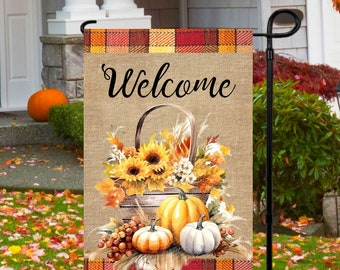 12x18 Garten Flagge Sublimation Design, Willkommen, Herbst Kürbisse, Herbst Garten Flagge, digitales Design, PNG