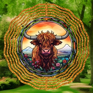 Sublimation Wind Spinner PNG, Wind Spinner Design, Highland Cow, Digital Download