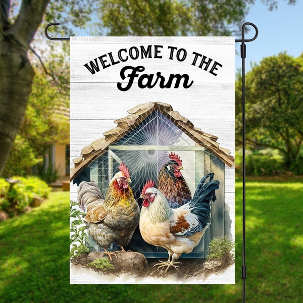 12x18 Garden Flag Sublimation Design, Welcome To The Farm, Watercolor Chickens, Digital Design, PNG