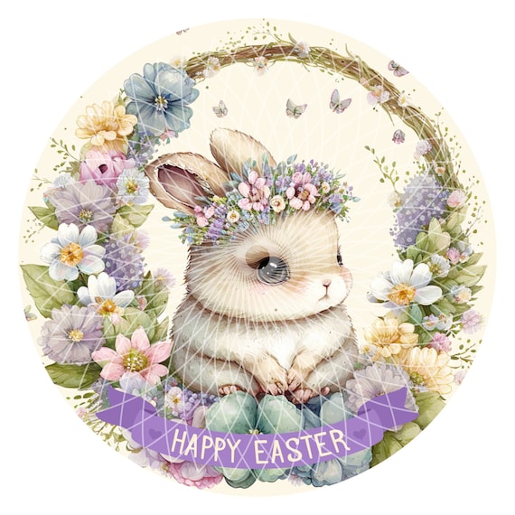 Easter Bunny Vintage Tin Sign - Round Wreath Metal Wall Decor For Spring, Primitive Country Home Decor (8x8 Inches) - View #2